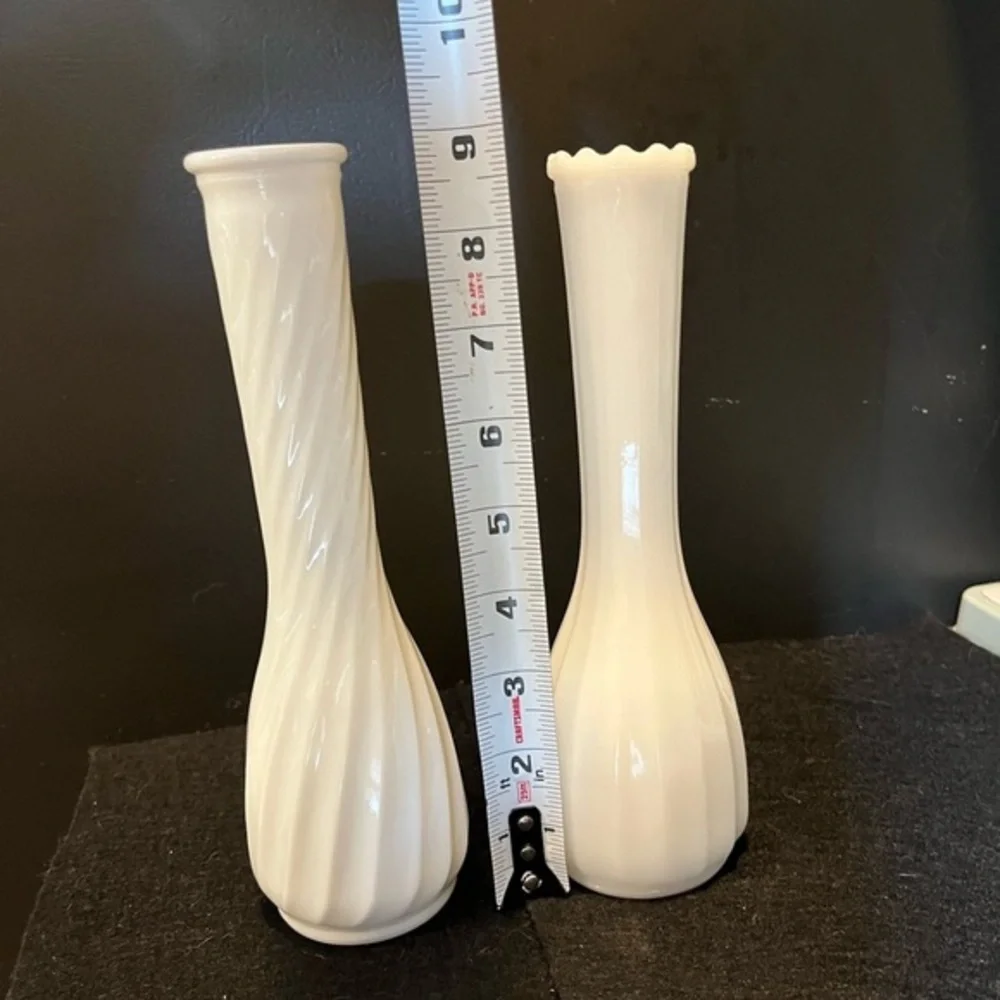 Vintage White Milk Glass Bud Vase Set of Two - Picture 6 of 11